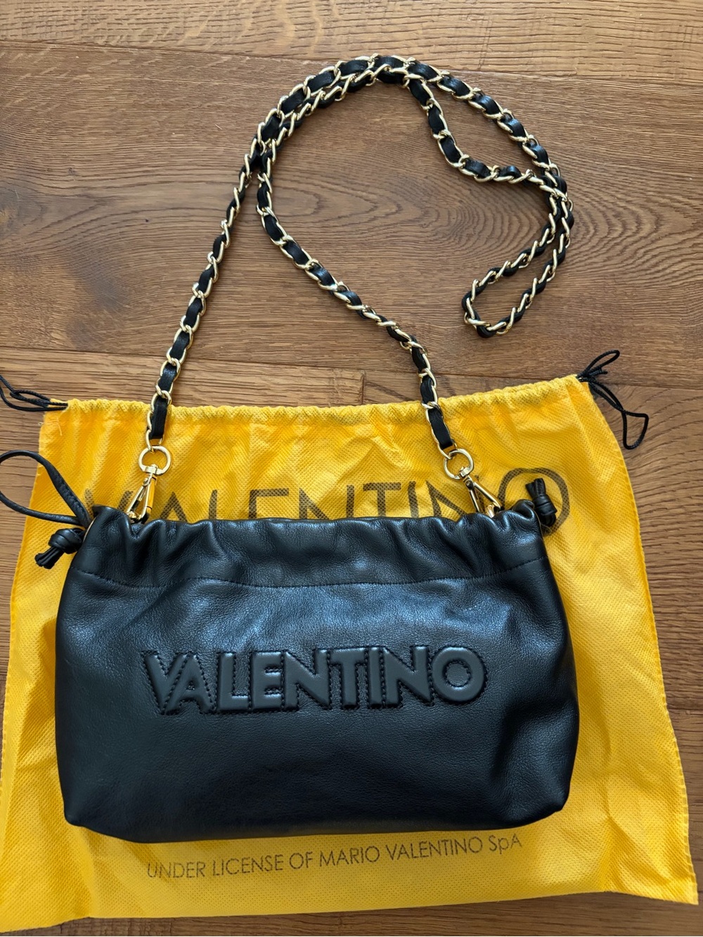 Valentino Black Leather Chain-Shoulder Crossbody Bag